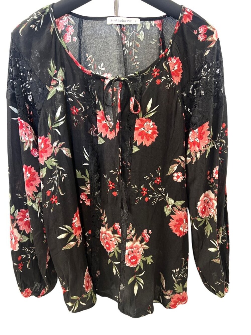 Ladies blouse, smock style with lace , size small
